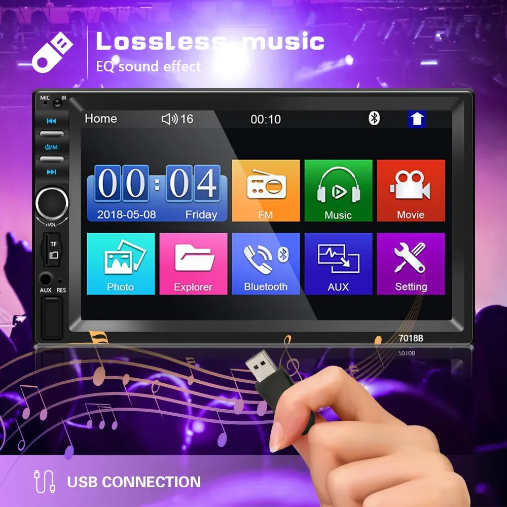 2 DIN 7인치 차량용 스테레오 라디오 터치스크린 BT/FM/USB/AUX 리모컨 MP5 플레이어