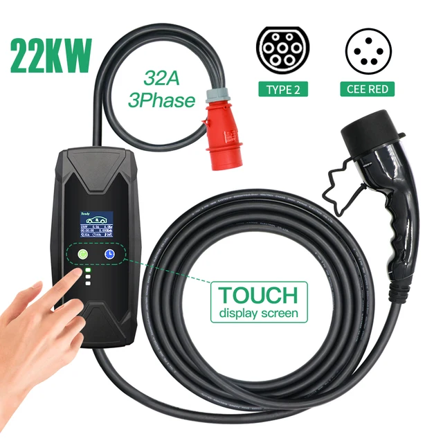 EV Charger 32A 22KW Three Phase Level 2 Portable EVSE Switch Electric
