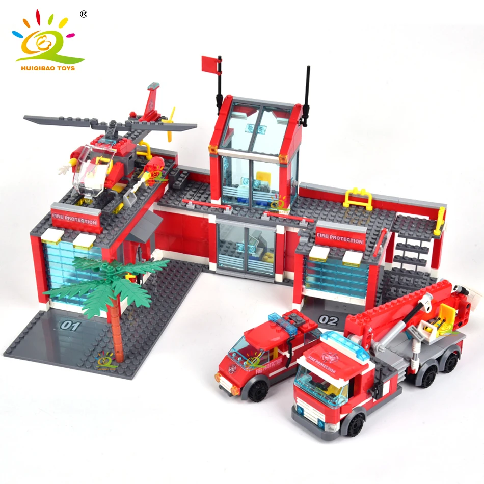 

760PCS City Fire Station Model Building Blocks Firefighter Truck Helicopter Educational Construction Bricks Toys for Children