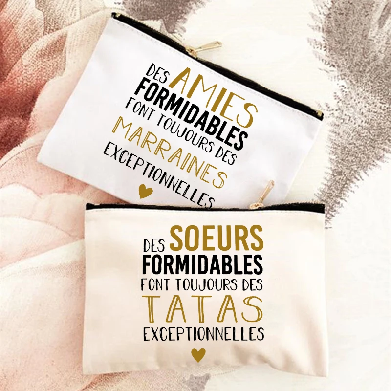French Print Sister Tata Travel Neceser Toiletry Pouch Makeup Bag Tata Maraine Gift Annuncio Di Gravidanza Zipper Cosmetic Bag