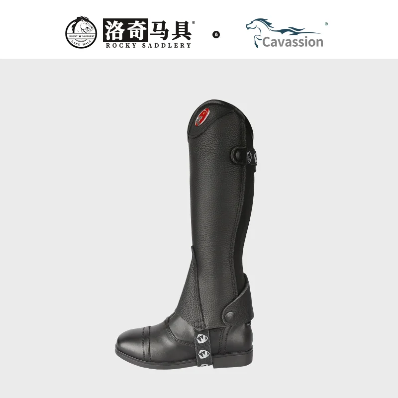 Cavpassion-Cowhide Leather Child Chaps, Leg Protector, Calf Chaps, Black Half Five Stars