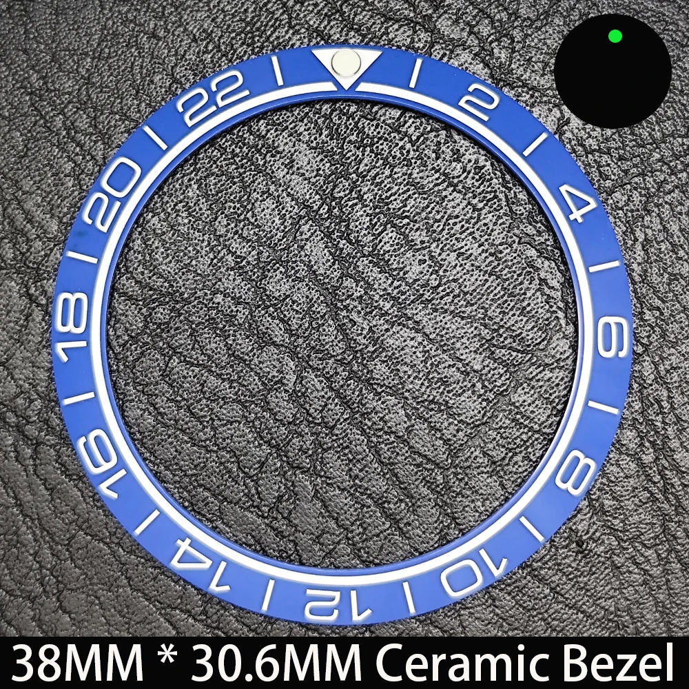 Elegant Blue Luminous Bezel GMT and Diving Watch Insert, Sloping 38mm x 30.6mm Ceramic/Aluminum