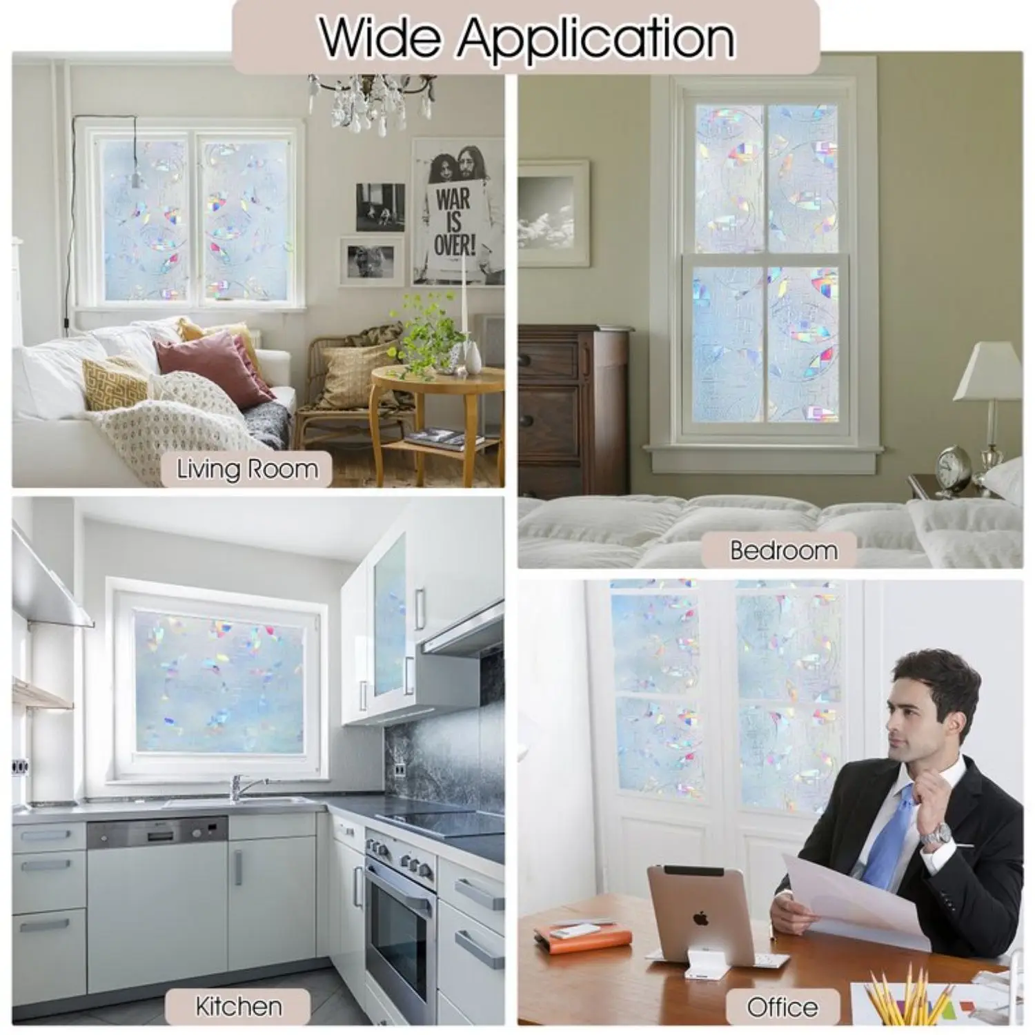 Window Film Window Privacy Film Window Sticker Privacy Window Film Stained Glass Film Static Cling Decorative Removable Vinyl Window Tint UV Blocking Sticker for Home Office