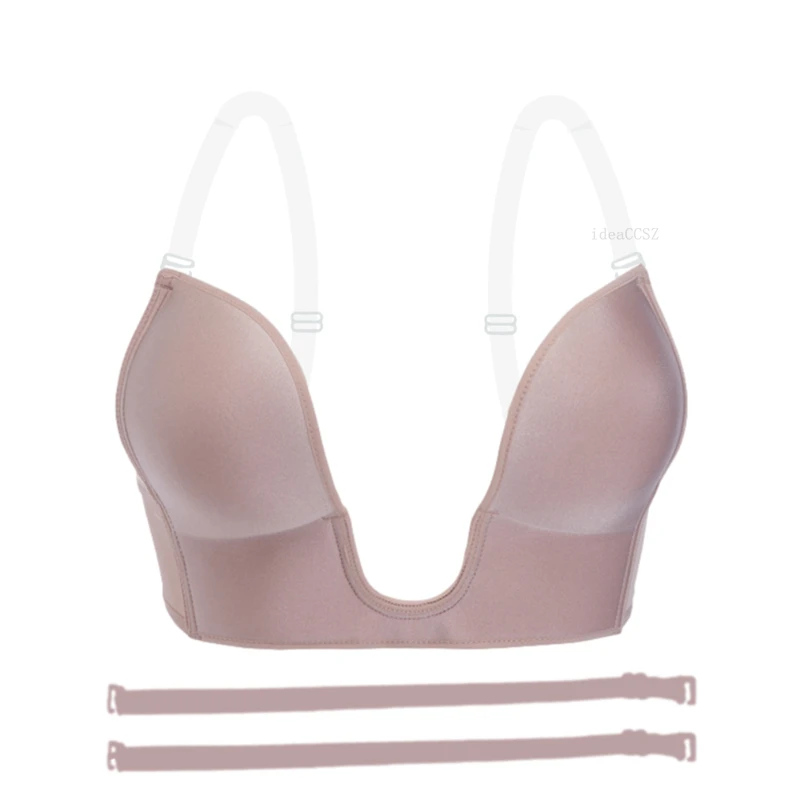 Strapless Invisible U Bras for Dress Women Backless Fox Gathered Plunge Push Up Lingerie Low Cut Sexy Underwear Femme Bralette