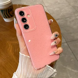Luxury Glitter Bling Sequins Silicone Soft Case - Jelly Candy Color Shockproof Cover - Samsung S23Plus (Pink)