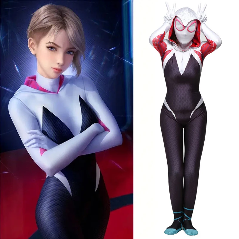 

Костюм для косплея Gwen для детей и взрослых, костюм супергероя Марвел из аниме в стиле фильма «Паук», костюм боди