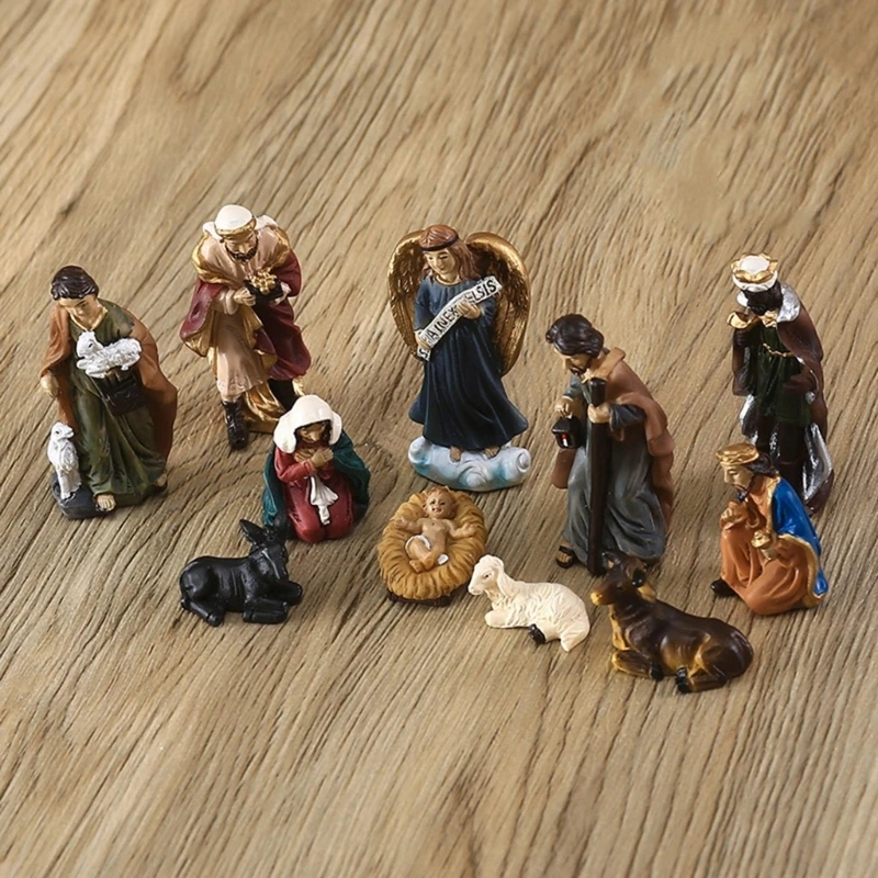 11pcs Jesus Nativity Scene Statue Christmas Manger Decorations Set Resin Figurines for Home Holiday Church Decor Holiday