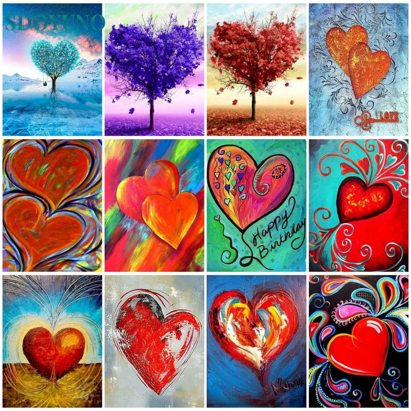 

SDOYUNO Frameless Paint By Numbers Heart Oil Painting By Numbers Kits Digital Painting On Canvas DIY Home Decorative Paintings