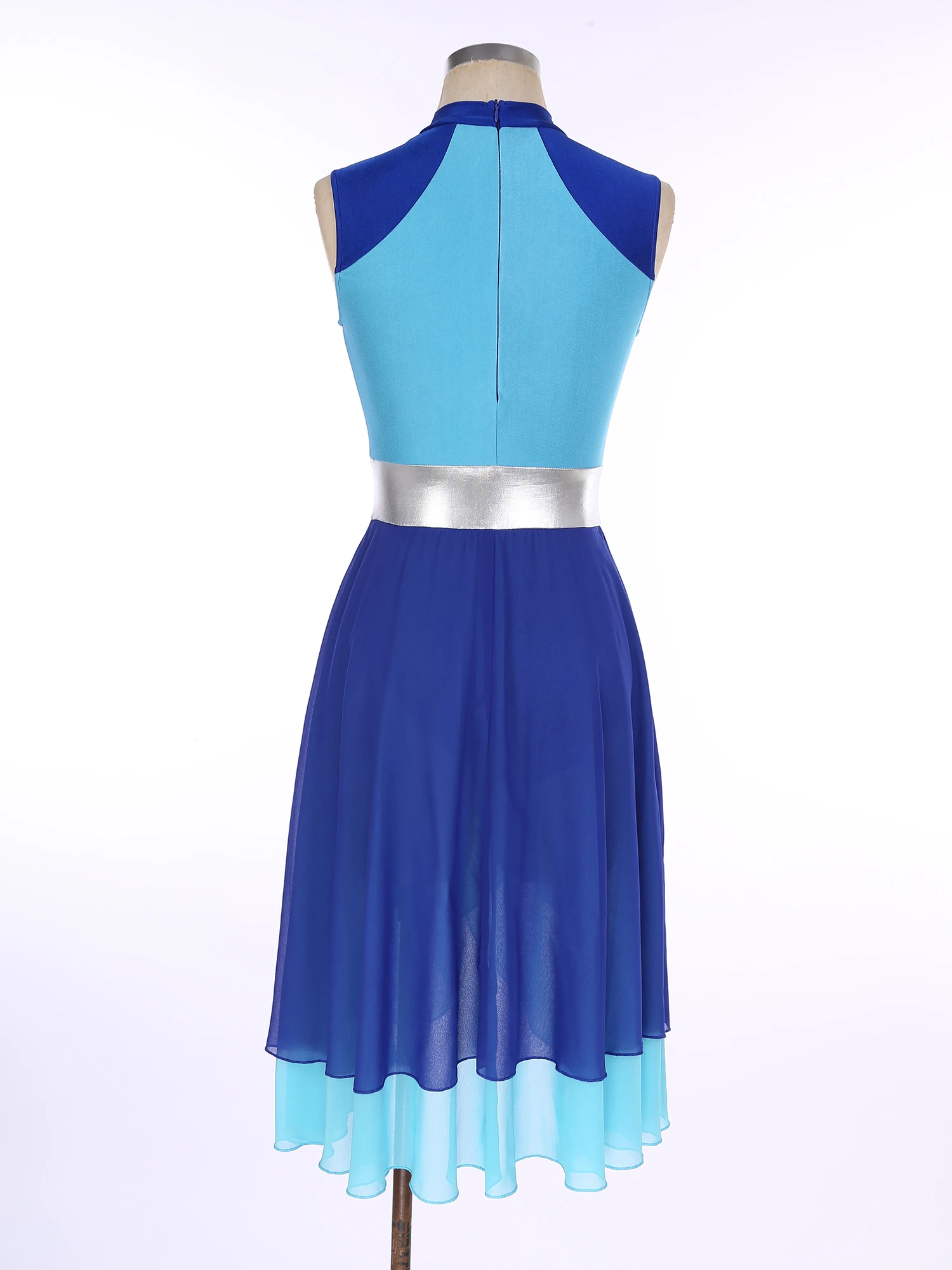 여성 민소매 서정적 댄스 드레스 컬러 블록 무대 공연 발레 댄스웨어 볼룸 레오타드 드레스