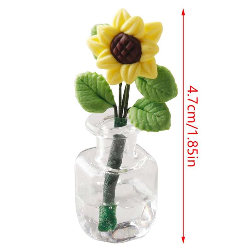 

H4.7cm 1:12 Dollhouse Miniature Sunflower Vase Green Plant Potted Plant Flower Pot Model Home Decor Toy Doll House Accessories