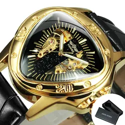 Luxury WINNER Military - Inspired Skeleton Mechanical Watch with Luminous Hands and Leather Strap (BOX GOLD BLACK)