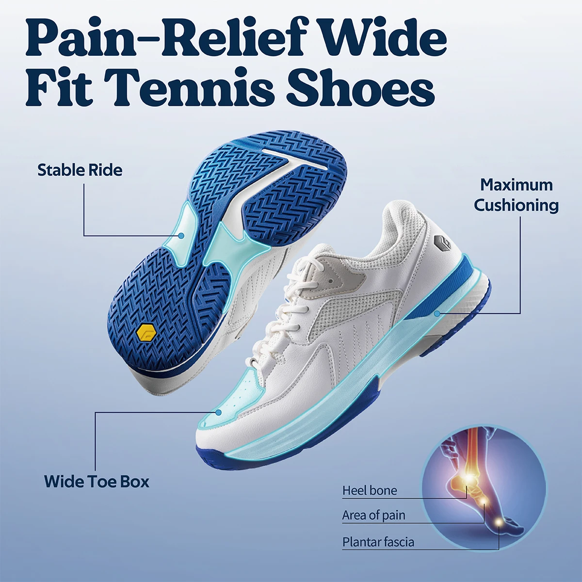 Women Sports Shoes Fitville Women's Tennis Shoes Widened Non-Slip Stable Breathable For Swollen Feet Relieve Foot Pain
