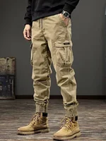 Men's Cotton Work Trousers Spring Autumn Wear Resistant Slim Fit Casual Pants Multiple kets Long Trousers Vintage American...