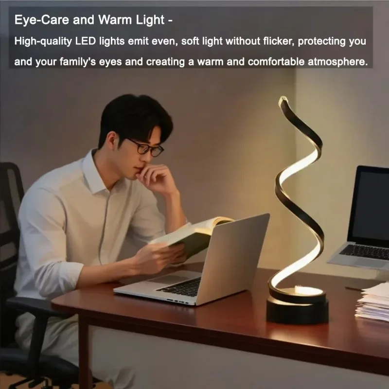 테이블 램프 LED 나선형 3색 온도 조절 가능 현대식 거실 사무실 침실 장식 램프 USB 전원 플러그인