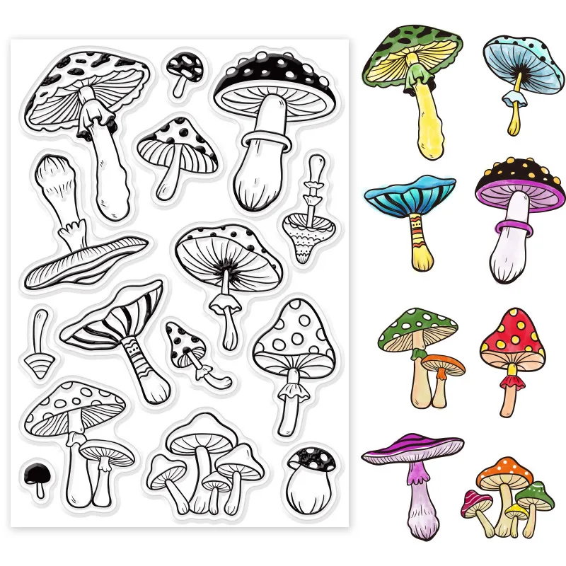 Clear stamps clear rubber stamps 1Sheet Mushroom Clear Stamp For Card Making Agaric Silicone Clear Stamp Rubber Transparent Seal For DIY Scrapbooking