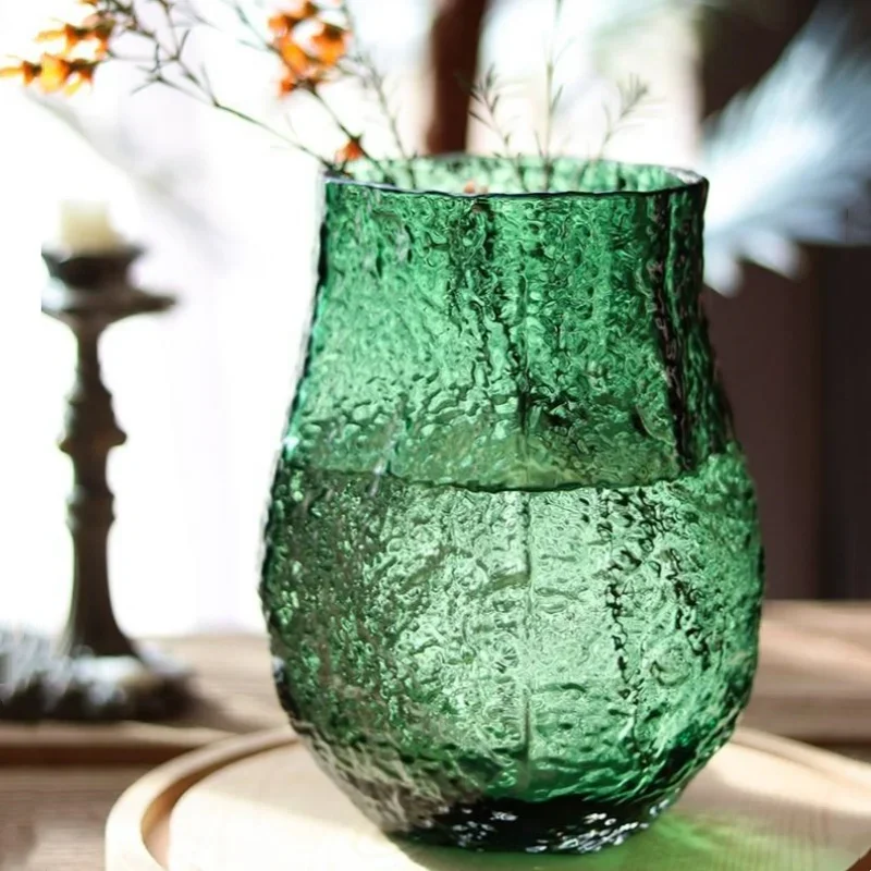 Glass Vase Pleated Roads Green Transparent Hydroponics Flower Vase Flower Arrangement Accessories Terrarium Home Decoration 3