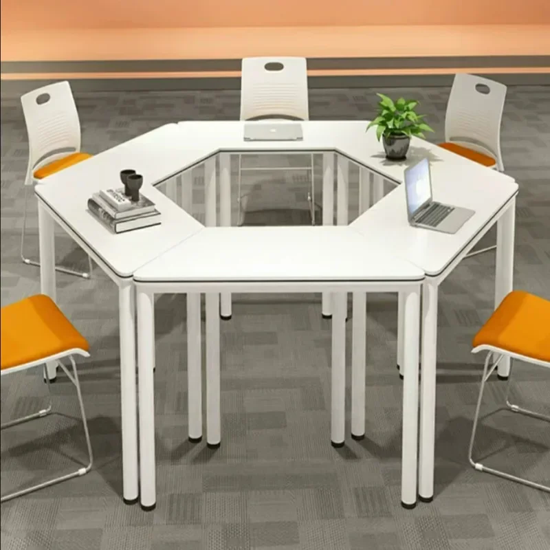 

H121 group counseling trapezoidal combination tables and chairs hexagonal training table activity classroom student desk splici