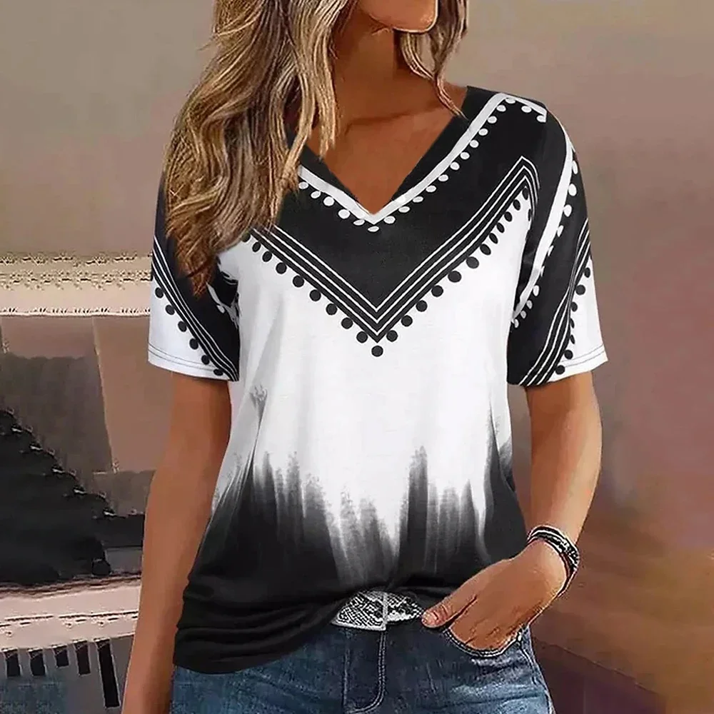 

Women's T-shirt V-neck Dots Minimalist T-shirt Niche Design Harajuku Casual Short Sleeved Top Plus Size Women's Clothing