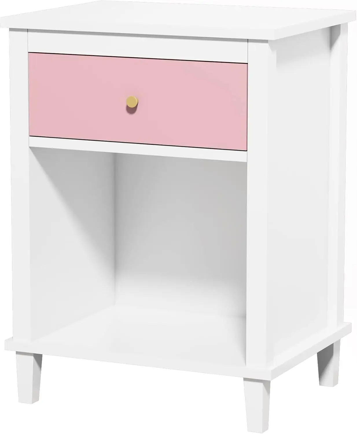 Drawer One Shelf,End Table for Bedroom,Bed Side Table for Kids, Adults,Guest Room Children&rsquo;s Room,Easy Assembly(Pink)