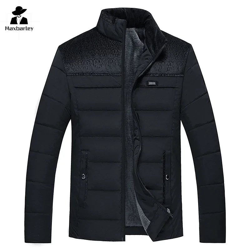 Men's Plush Thickened Parkas Stand Collar Jacket Men's Parker Coat Warm Winter Thick Zipper Fashion Coat Padded Overcoat for Men