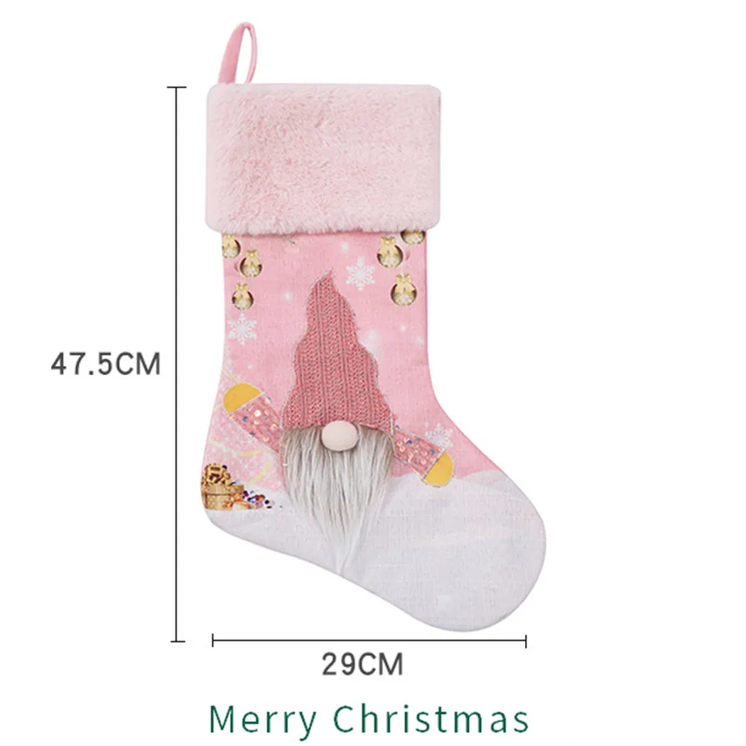 

Christmas Glowing Stocking Glow Pink Socks Candy Bag Gift For Children Xmas Tree Hanging For Home Bedroom Party Decor 47.5x29cm