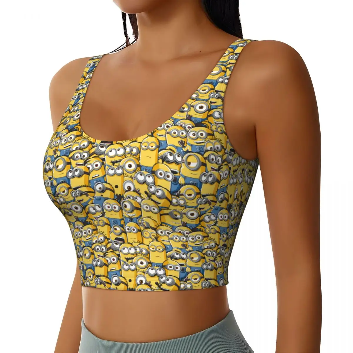 Minions Anime High Impact Sports Bras Women's Cartoon Minion Seamless Workout Running Crop Tank Tops