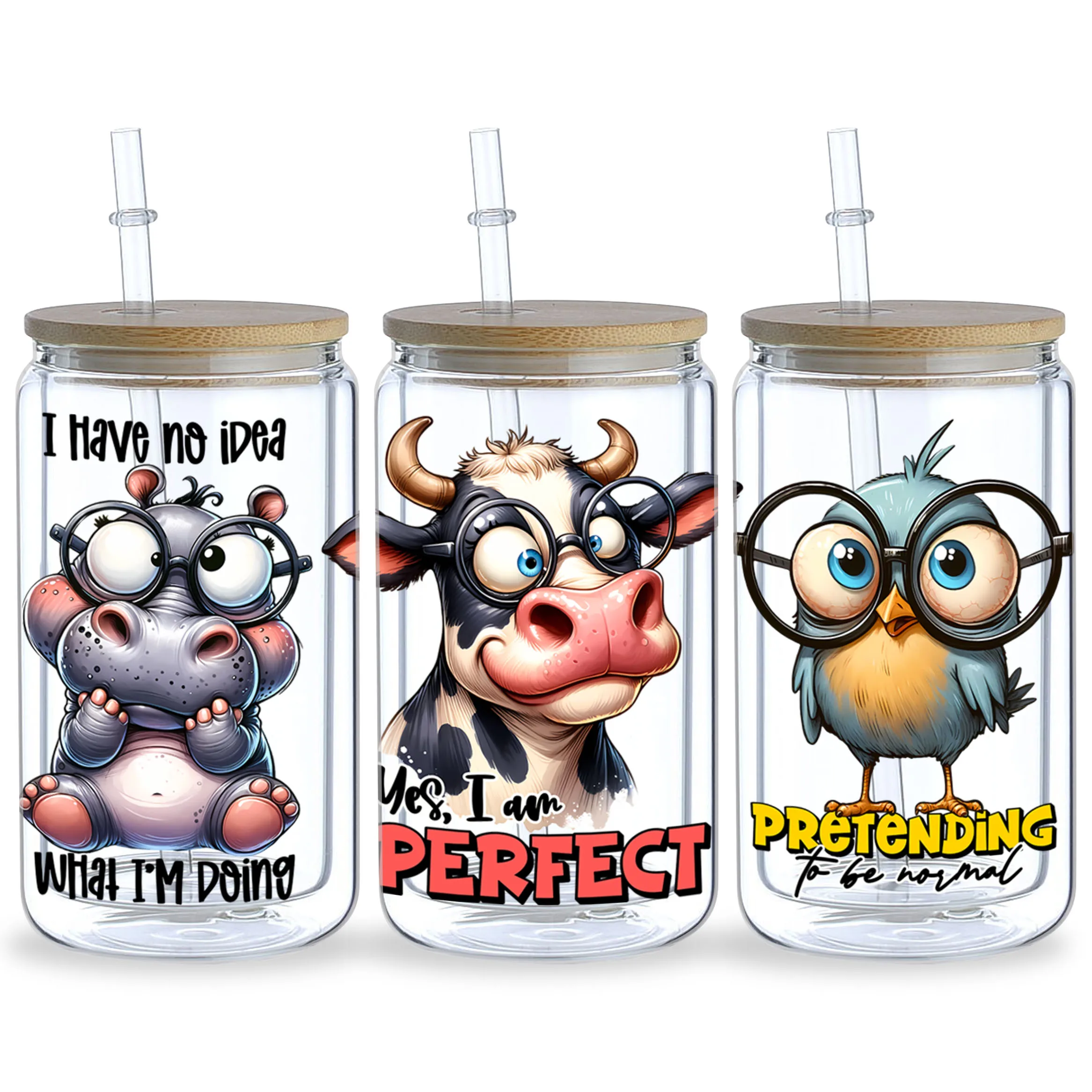 5 sheet Funny Animal UV DTF Cup Holders 16 oz, DTF Cup Holder Transfer Glass, Friction Transfer Stickers, Furniture Crafts