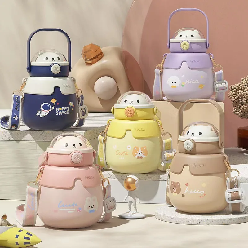 

Детская соломенная чашка, Большая вместительная диагональная Спортивная бутылка для воды для улицы, большая стеклянная чашка из нержавеющей стали 316