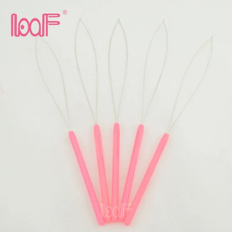Crochet hooks hair extensions tool 1pcs plastic crochet hook pulling needle Loop threader tool for I tip Hair Extension Micro Ring Tools 6 colors random send