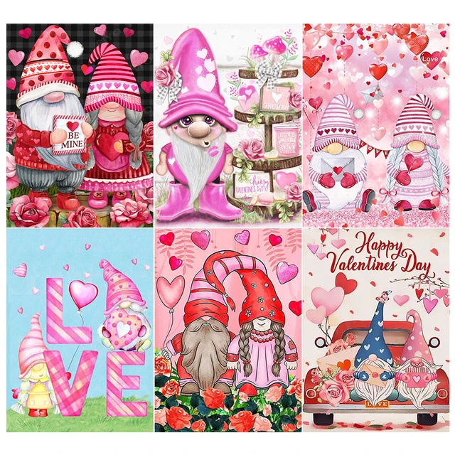 Diy Diamond Painting Valentine's Day Pink Gnome Full Diamond Mosaic Art  Picture Embroidery Cartoon Paintings Home