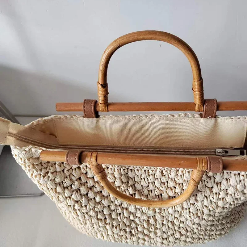 Fashion Women Summer Woven Shoulder Shopping Bag Female Beach Vacation Travel Rattan Knitted Casual Laarge Tote Handbags