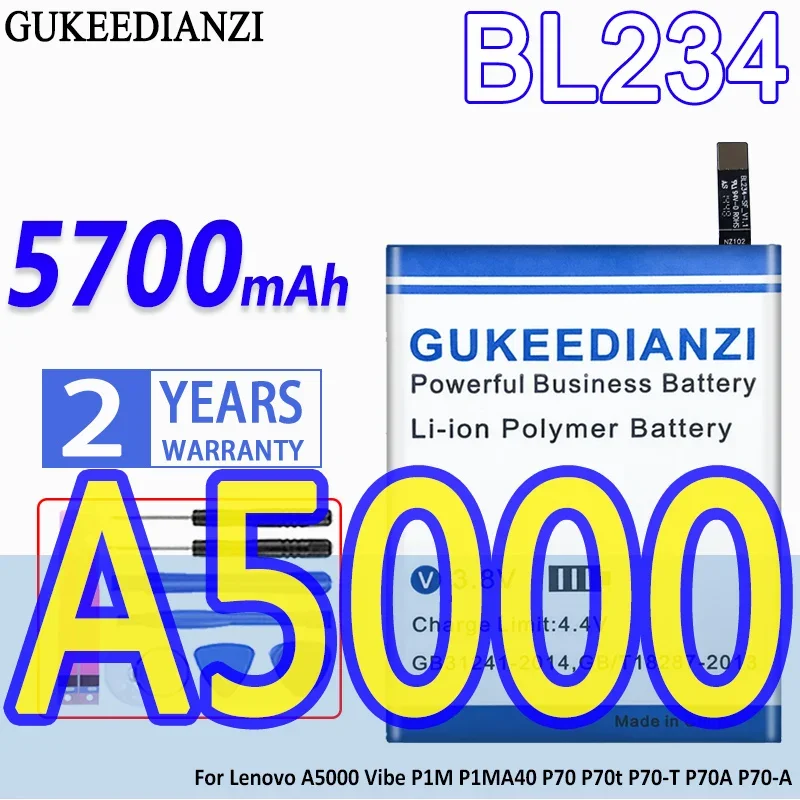 

Аккумулятор GUKEEDIANZI высокой емкости BL234 5700 мАч для Lenovo A5000 Vibe P1M P1MA40 P70 P70t P70-T P70A