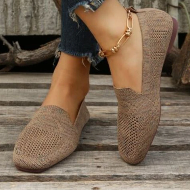 Solid Color Square Toe Mesh Loafers Shallow Women Flats Shoes Soft Bottom Knit Ballet Flats Shoes Casual Slip on Boat Shoes 4