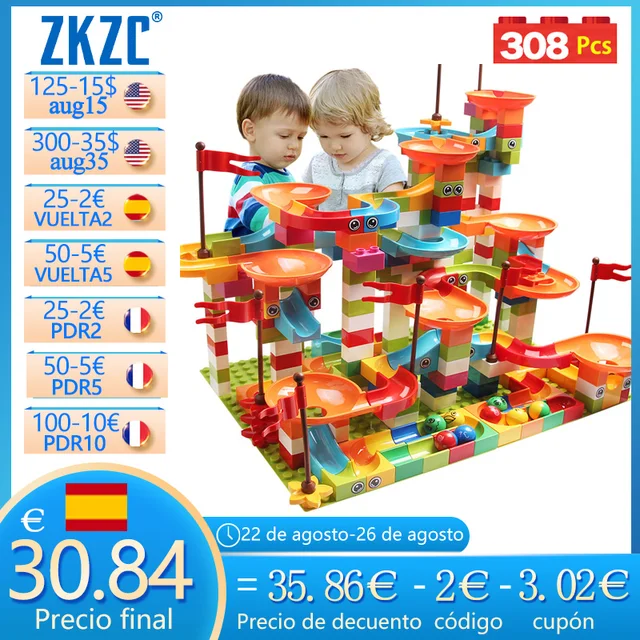 77-308PCS Marble Race Run Big Block Compatible city Building Blocks Funnel Slide Blocks DIY Big Bricks Toys For Children gift