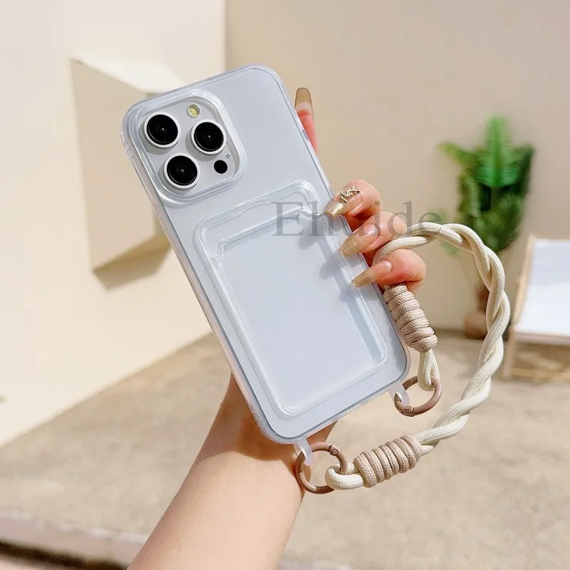 Versatile Clear TPU Card Slot Lanyard Case with Short Strap