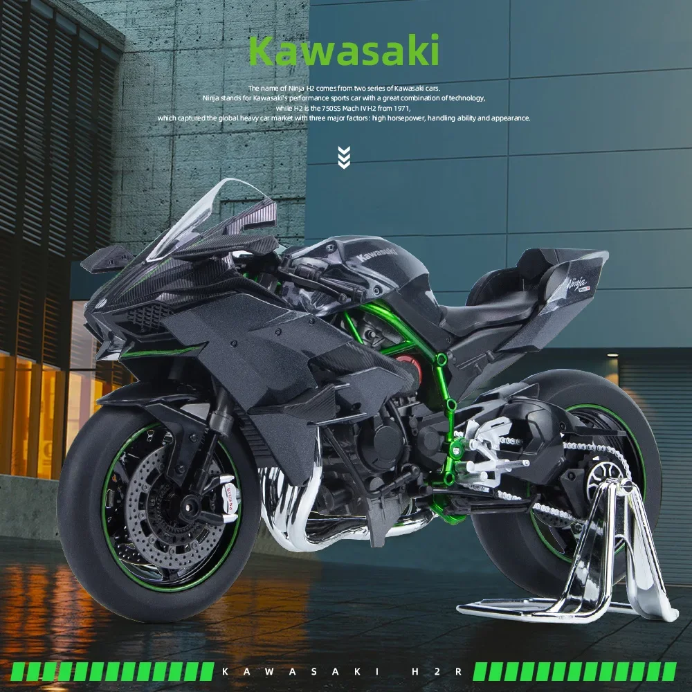 

1:9 Kawasaki H2R Ninja Motorcycles Simulation Alloy Motorcycle Model Shock Absorbers Sound and Light Collection Toy Car Gift