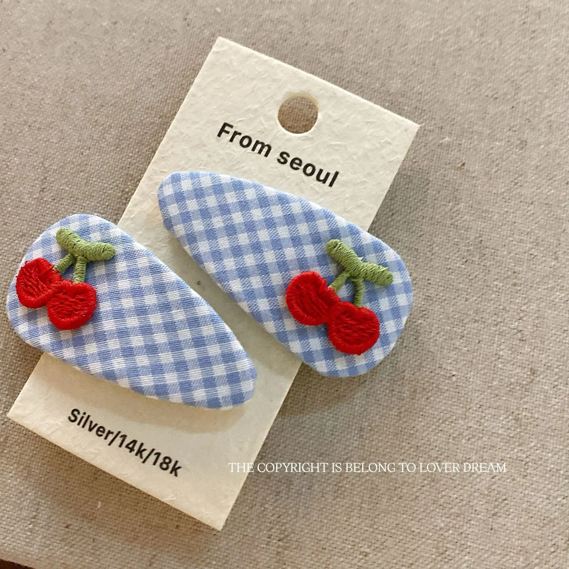 New Rabbit Cherry Plaid Hairpin Sweet Cute Children's Bangs Clip Headwear Girls Kids Women Hair Accessories
