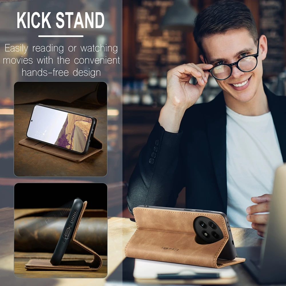 Vintage Leather Flip Wallet Case with Kickstand - Shockproof Anti-Fall Phone Cover with Card and Cash Pocket
