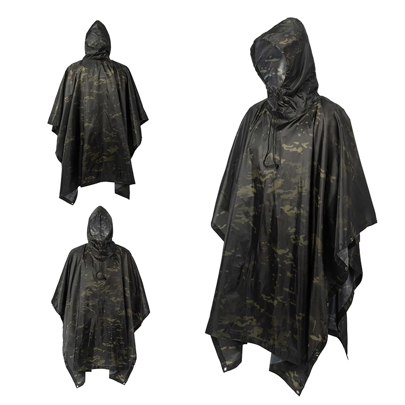 Outdoor Men's Rain Poncho - Multifunctional Waterproof Camouflage Cover for Camping, Hunting, Clothes Shelter, Tent - Military Emergency Raincoat