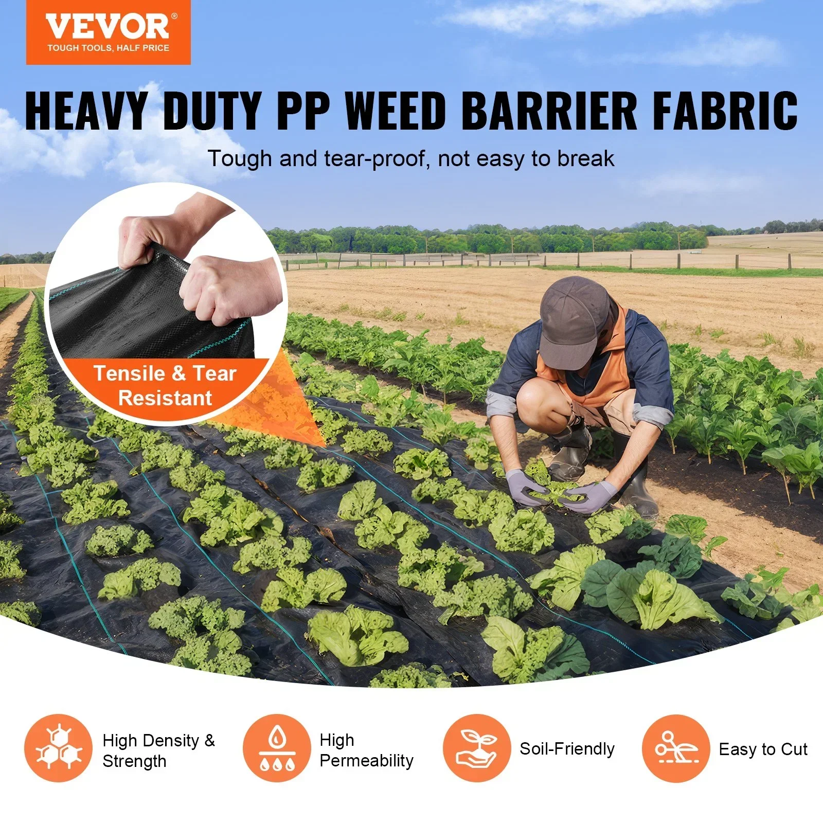 3FTx50FT Premium Heavy Duty Weed Barrier Landscape Fabric, 3.2OZ Woven Geotextile Fabric Under Gravel, High Permeability