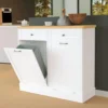 Cabinet 10 Gallon Wooden Free Standing Laundry Sorter Cabinet,Recycling Cabinet with Hideaway Drawer,Tilt Out Trash Cabinet Can 1