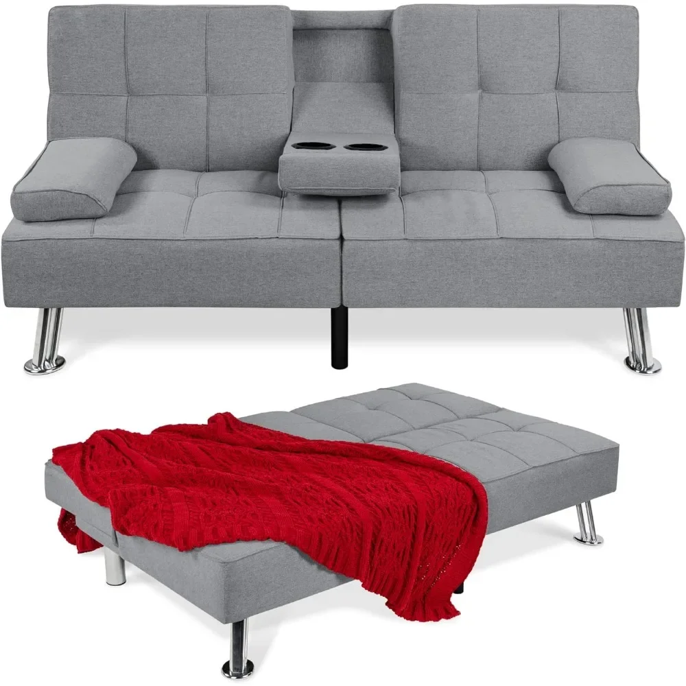 

Living Room Sofas,Linen Modern Folding Futon, Reclining Sofa Bed for Apartment,Removable Armrests,2 Cupholders,Living Room Sofas