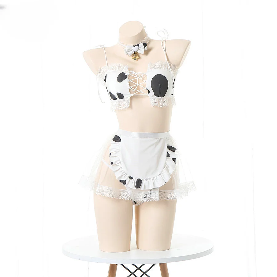 

Sexy Swimsuit Girl Cute Milk Cow Bikini Swimwear Backless Strappy Erotic Cosplay Lingerie Bathing Suit Women Maid Outfit Dress