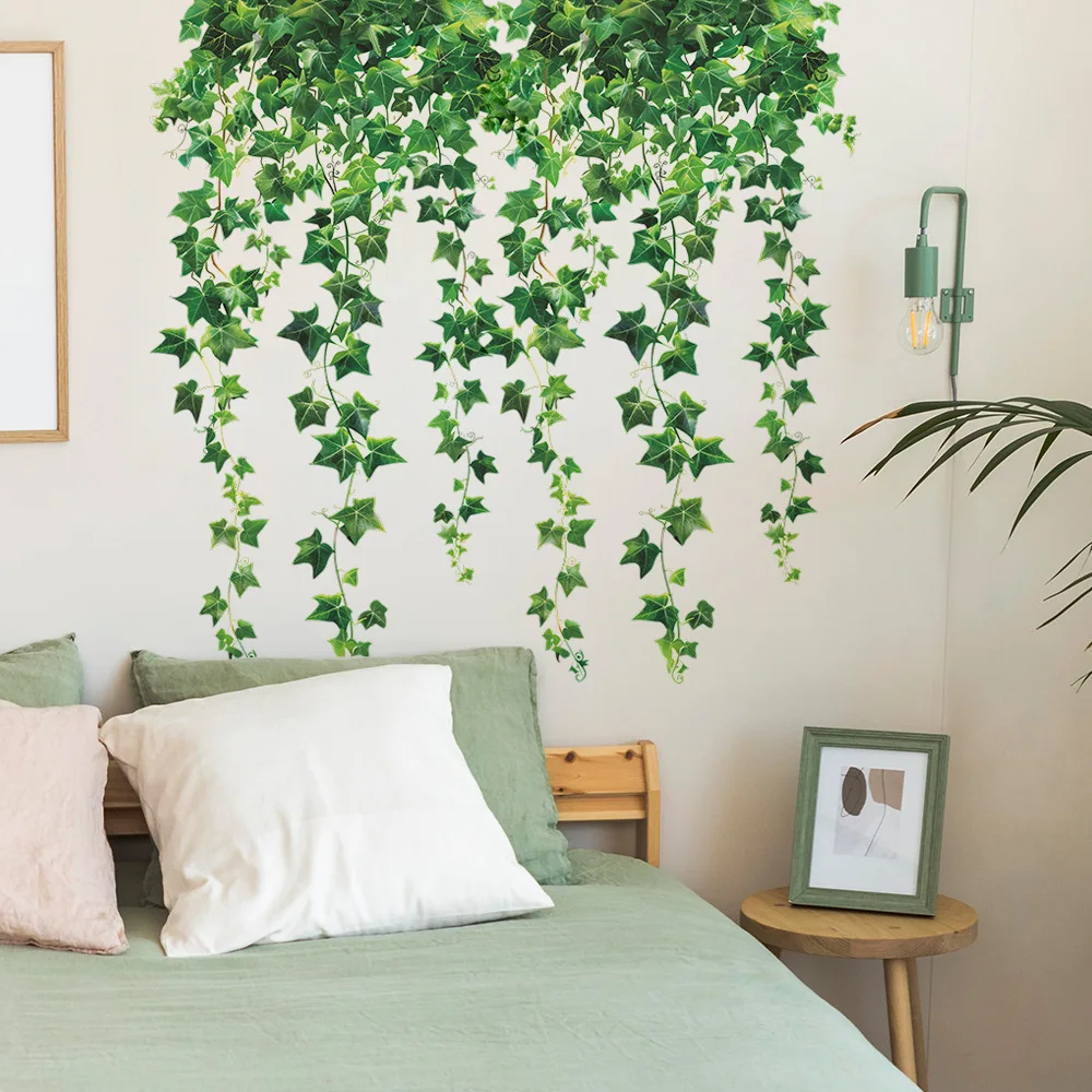 2 Sheets Set Hanging Vine Wall Decals Evergreen Ivy Leaves Wall Stickers Bedroom Living Room Sofa TV Background Wall Art Decor