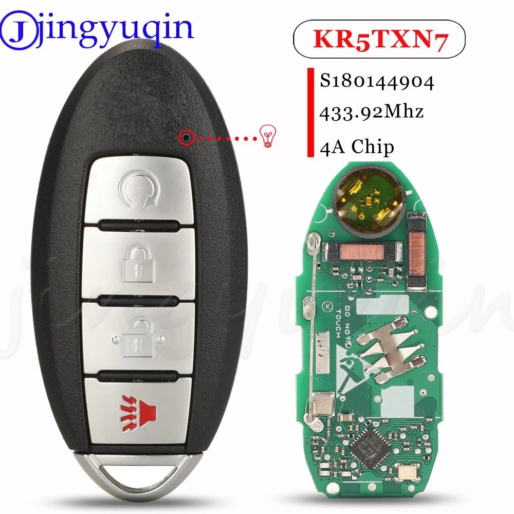 

Jingyuqin 4 кнопки S180144904 KR5TXN7 БЕСКЛЮЧЕВОЙ смарт-брелок 433 МГц 4A чип для Nissan Pathfinder Titan Murano дистанционный Бесключевой