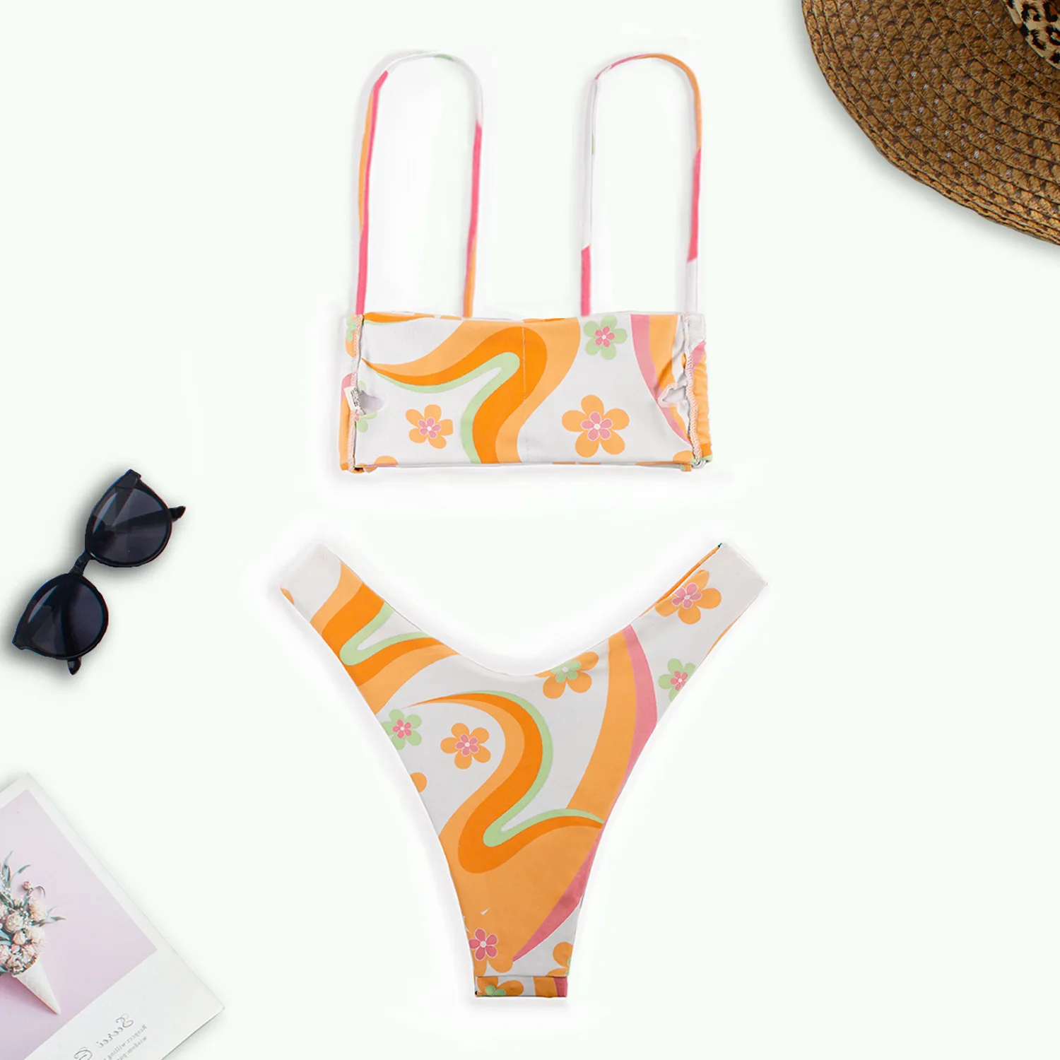 three piece bikini Sexy Swimwear Women Floral Print Bikini Set Push Up Unpadded Swimsuit Brazilian Micro Biquini Bathing Suits Beachwear 2Piece Set brown bikini set