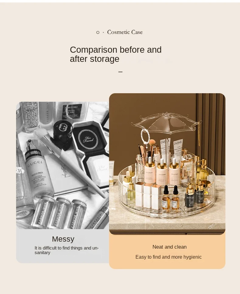 1Pc Cosmetics Storage Box, 360° Rotating Cosmetics Storage Box, Umbrella Design Acrylic Makeup Organizer, Light Luxury Desktop