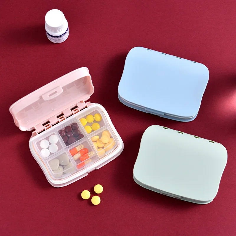 

Six grids creative medicine box portable sealed portable pills medicine compartments storage box moisture-proof can be printed