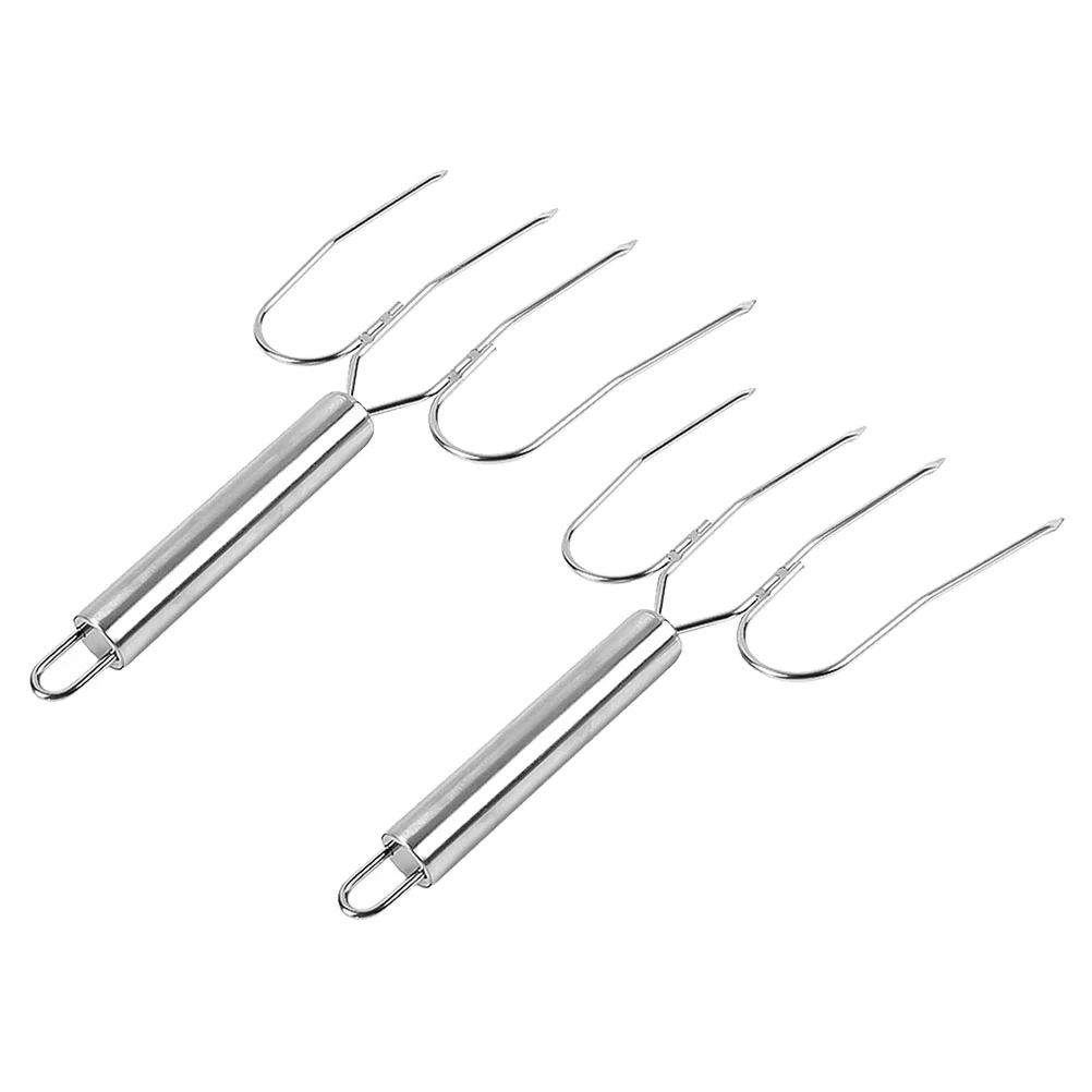 2 Pcs Stainless Steel Roasting Fork Turkey Lifter Barbecue Tool Meat Skewer Poultry Fork Steak Hoist Kitchen Dining Bar Meat