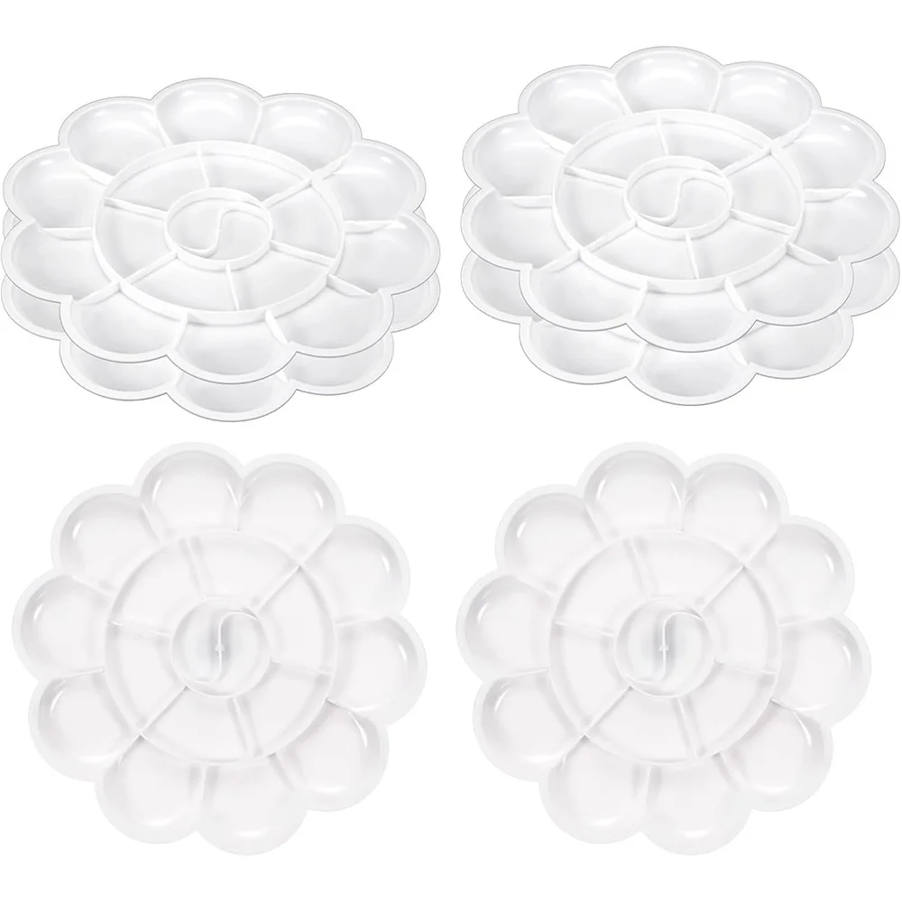 2/6Pcs Paint Tray Palette, 7.28"/18.5cm Painting Palette Plastic Flower Shape for Watercolor Gouache Art Craft DIY Project